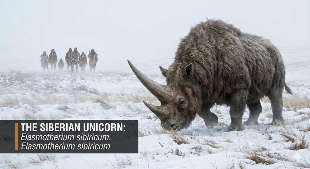 The Real Unicorn is a Rhino": Discuss the Elasmotherium (the Siberian Unicorn), a giant hairy rhino that lived alongside humans, likely inspiring the myth.