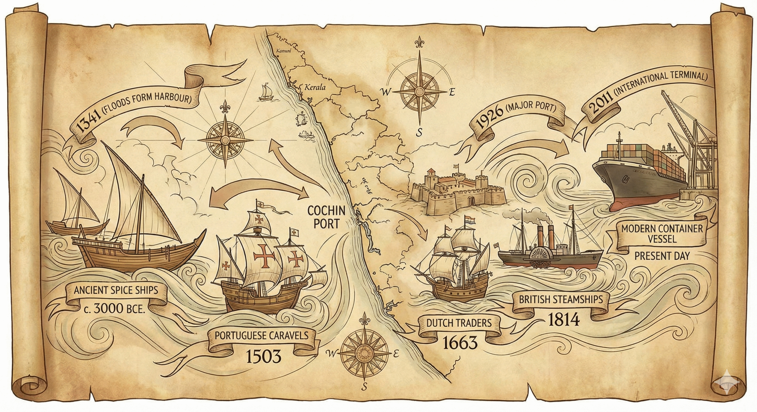 കൊച്ചി തുറമുഖത്തിന്റെ ചരിത്രം: കാലഘട്ടങ്ങളിലൂടെ ഒരു യാത്ര
